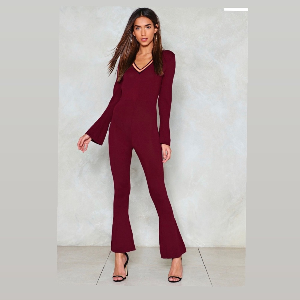 Nasty Gal Burgundy Jumpsuit - Small